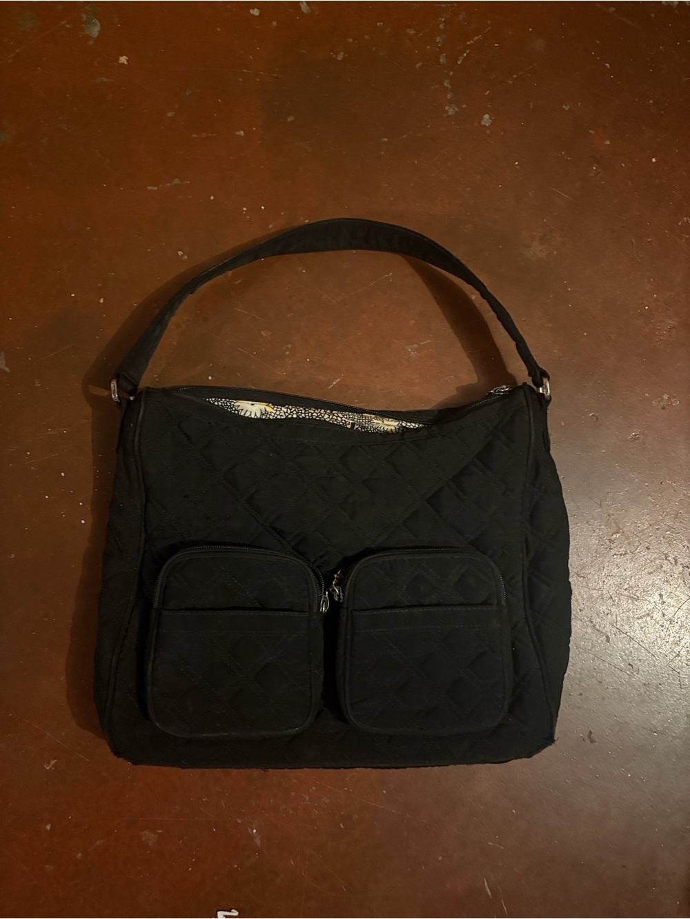 Vera Bradley Black Quilted Shoulder Bag with Front Pockets